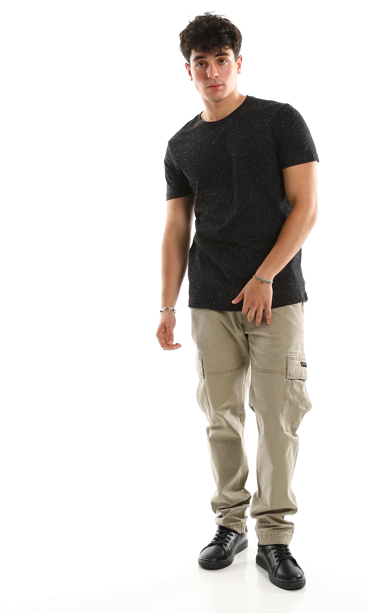 97930 Black Casual Basic Cotton Tee With Heather Touch
