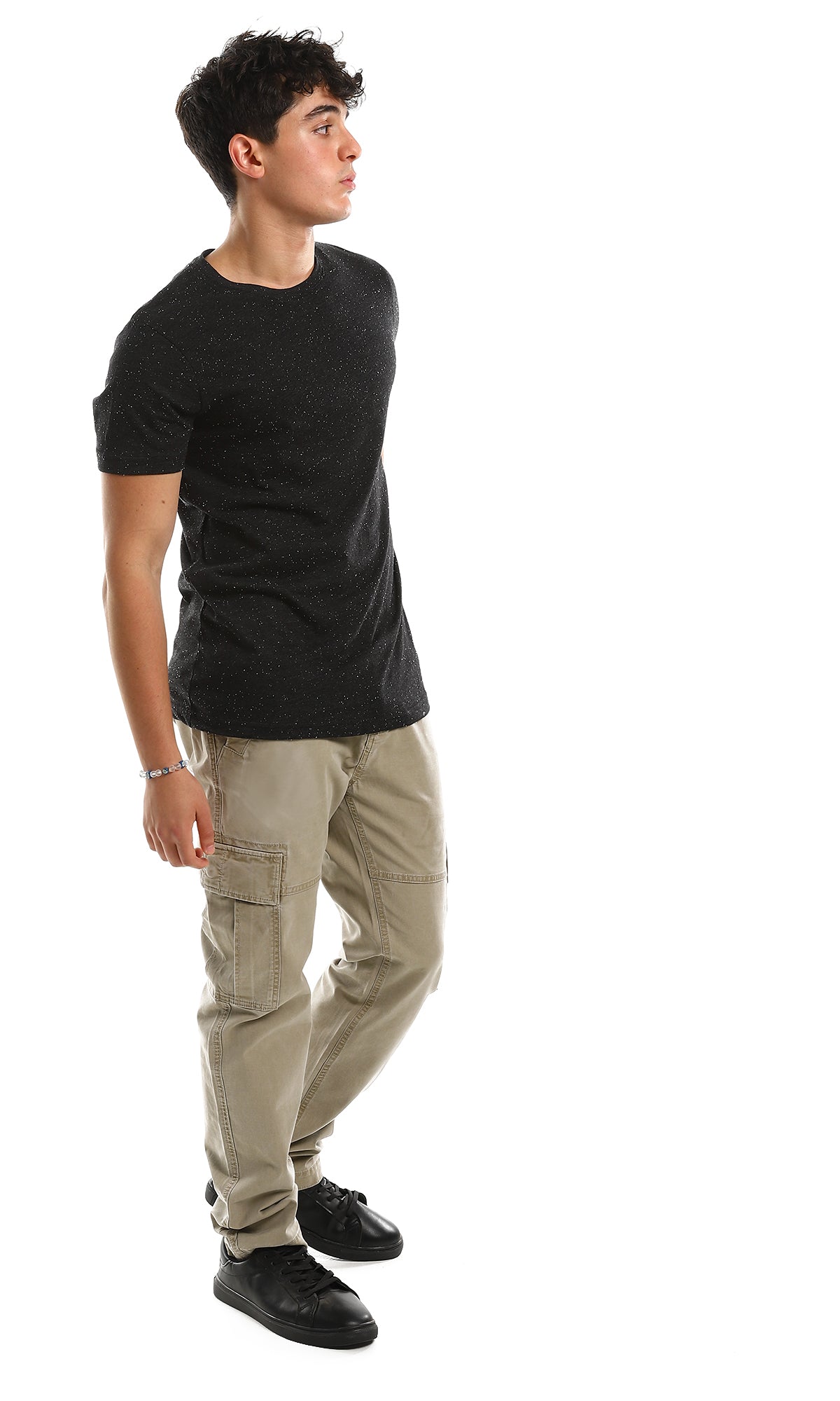 97930 Black Casual Basic Cotton Tee With Heather Touch