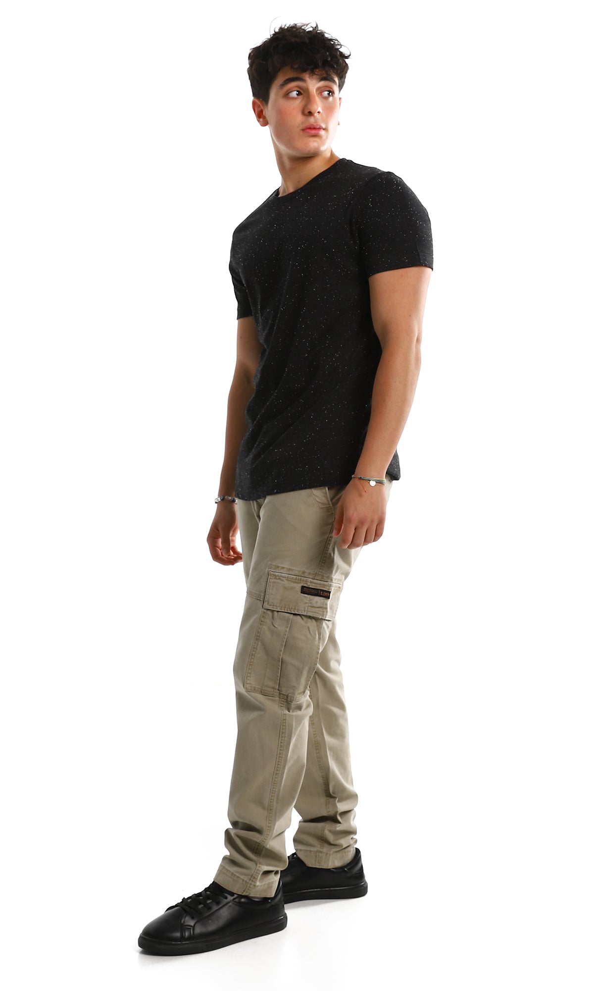 97930 Black Casual Basic Cotton Tee With Heather Touch