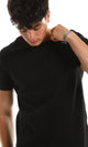 97932 Self Ribbed Slip On Casual Black Tee
