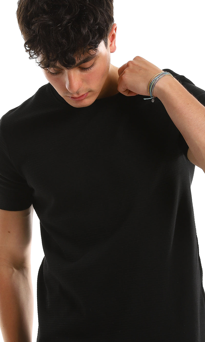 97932 Self Ribbed Slip On Casual Black Tee