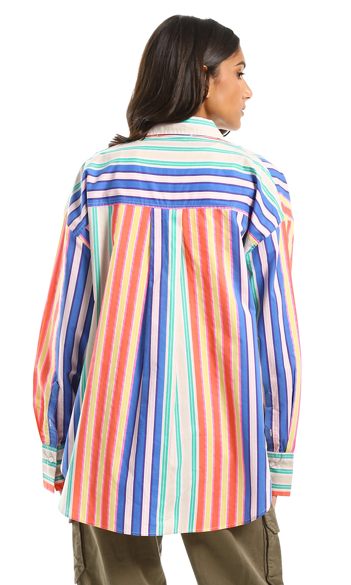 97971 Colorful Striped Over-Size Fit Buttoned Shirt