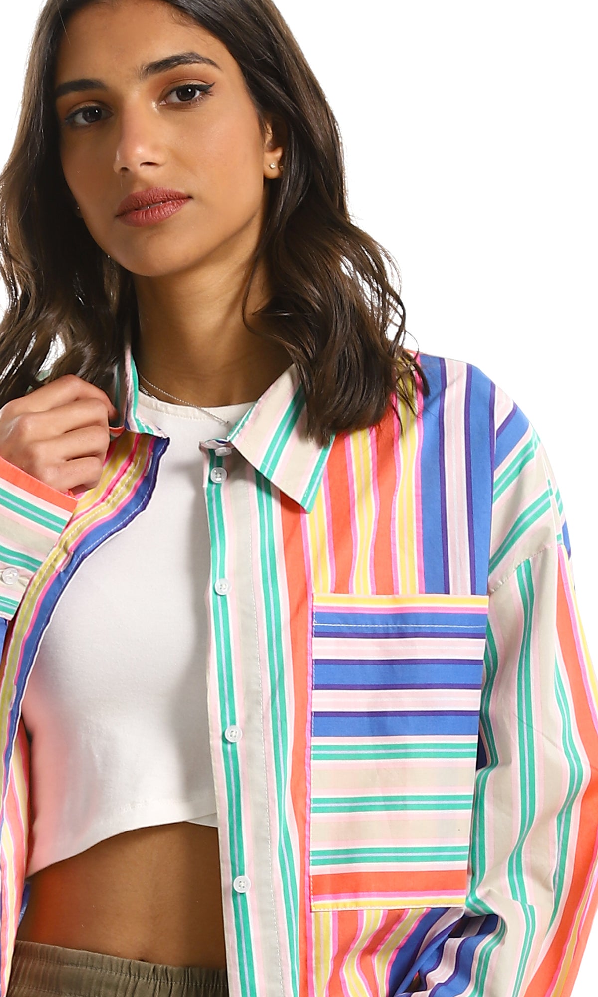 97971 Colorful Striped Over-Size Fit Buttoned Shirt