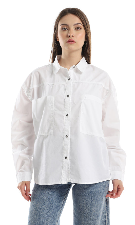 97983 Basic Long Sleeves Buttoned Cotton White Shirt