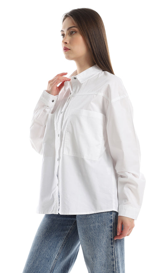 97983 Basic Long Sleeves Buttoned Cotton White Shirt