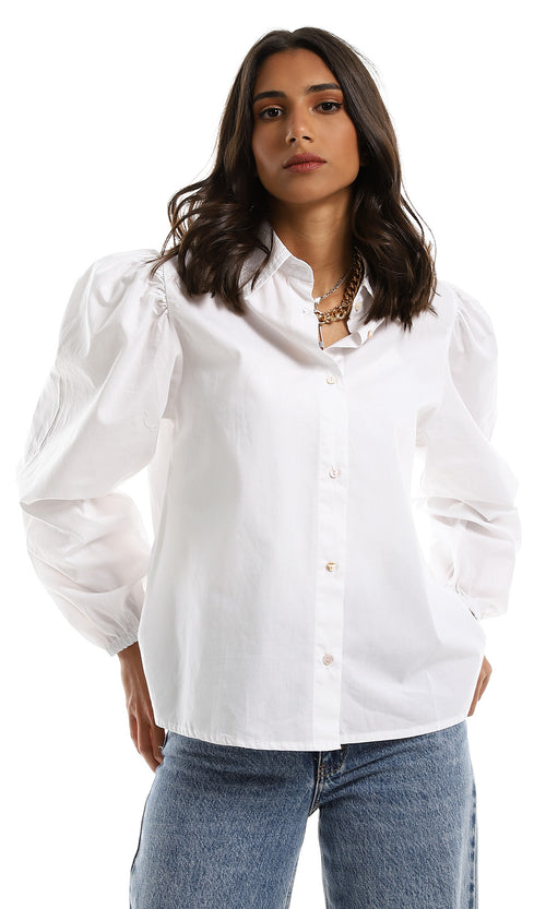 Crisp White Puff Sleeve Poplin Shirt - 98055