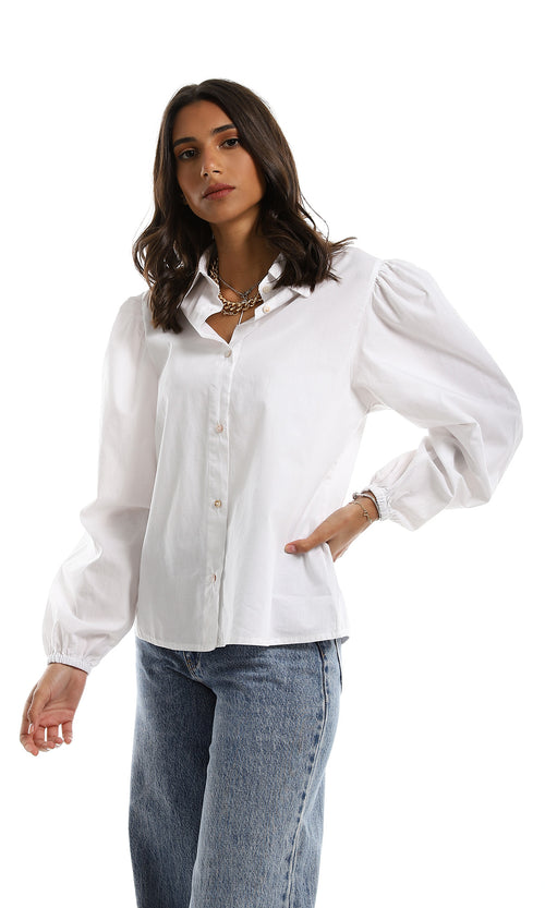 Crisp White Puff Sleeve Poplin Shirt - 98055