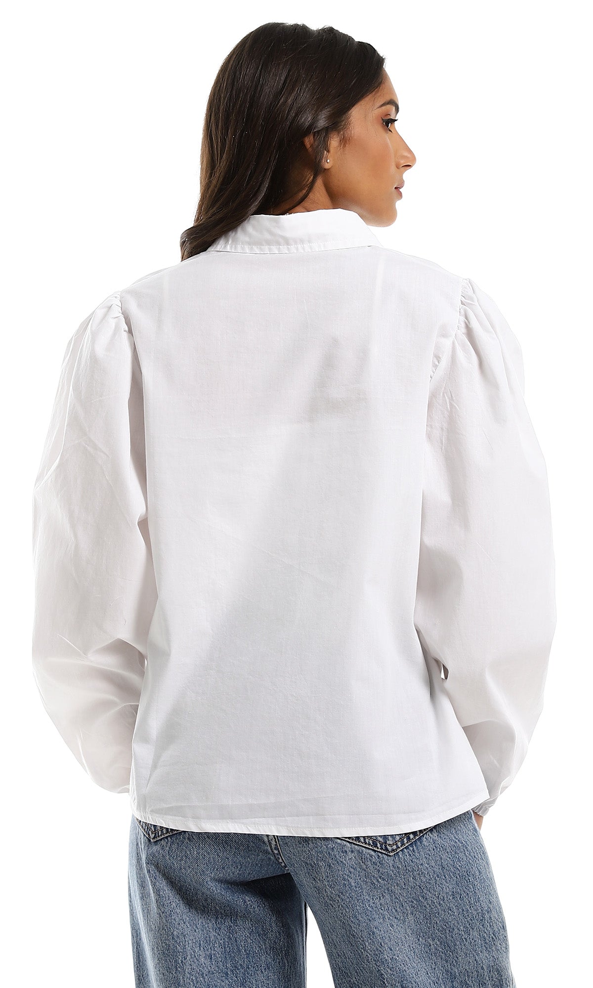 Crisp White Puff Sleeve Poplin Shirt - 98055