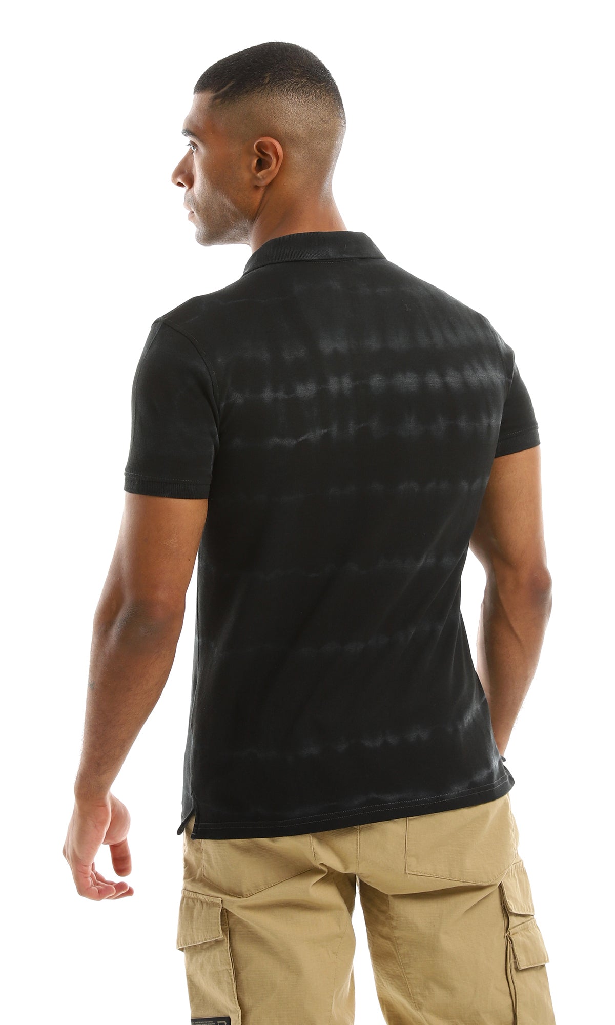 98095 Black Striped Bleach Patterned Polo Shirt