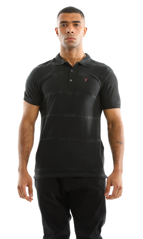 98096 Buttoned Self Bleached Polo Shirt - Black