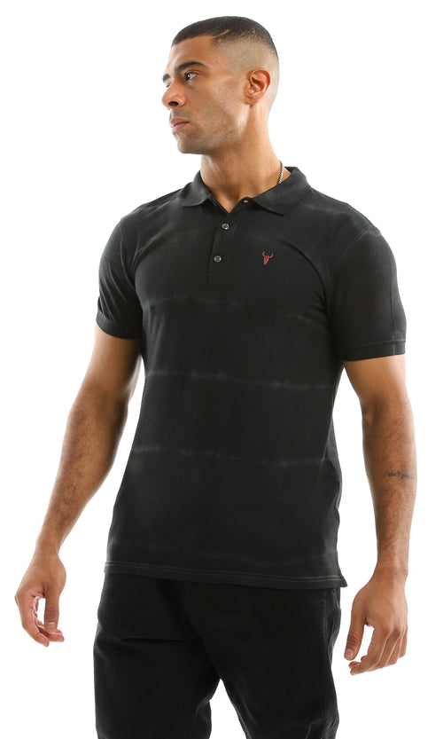 98096 Buttoned Self Bleached Polo Shirt - Black
