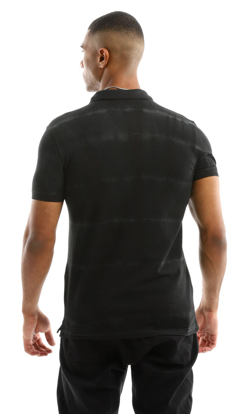 98096 Buttoned Self Bleached Polo Shirt - Black