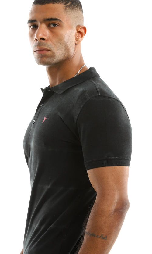 98096 Buttoned Self Bleached Polo Shirt - Black