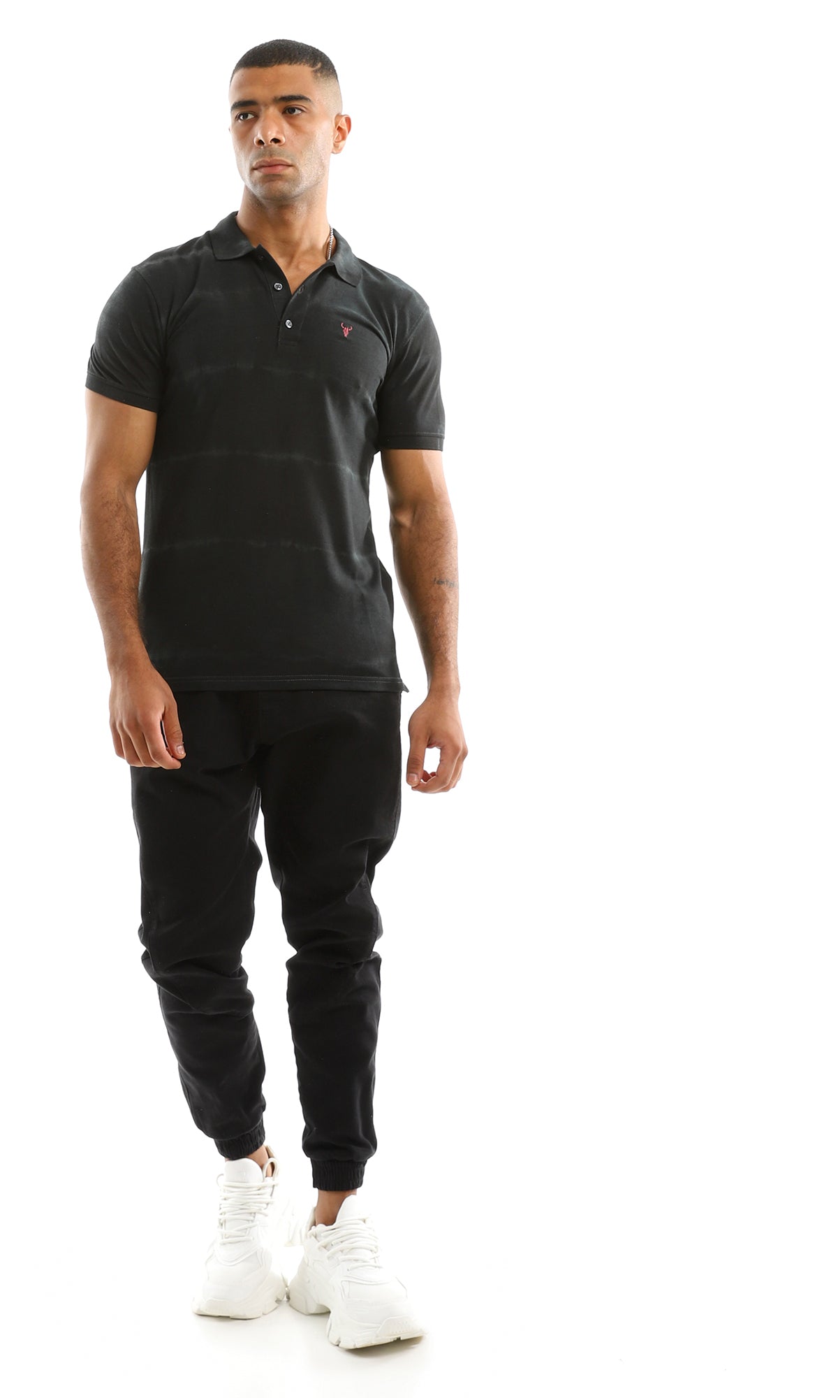 98096 Buttoned Self Bleached Polo Shirt - Black