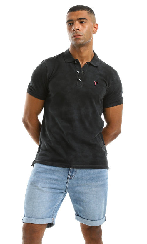 98097 Self Bleached Charcoal Buttoned Polo Shirt