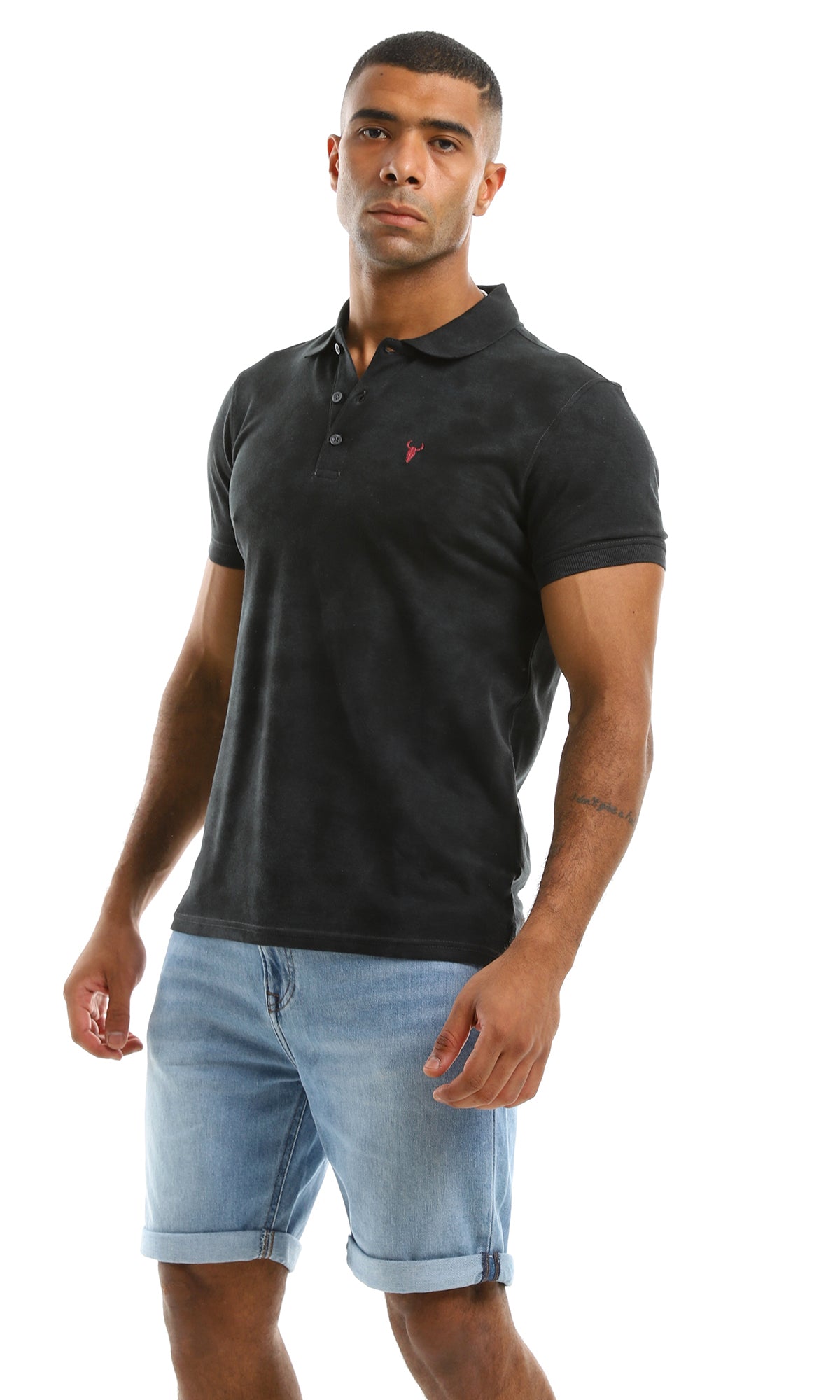98097 Self Bleached Charcoal Buttoned Polo Shirt