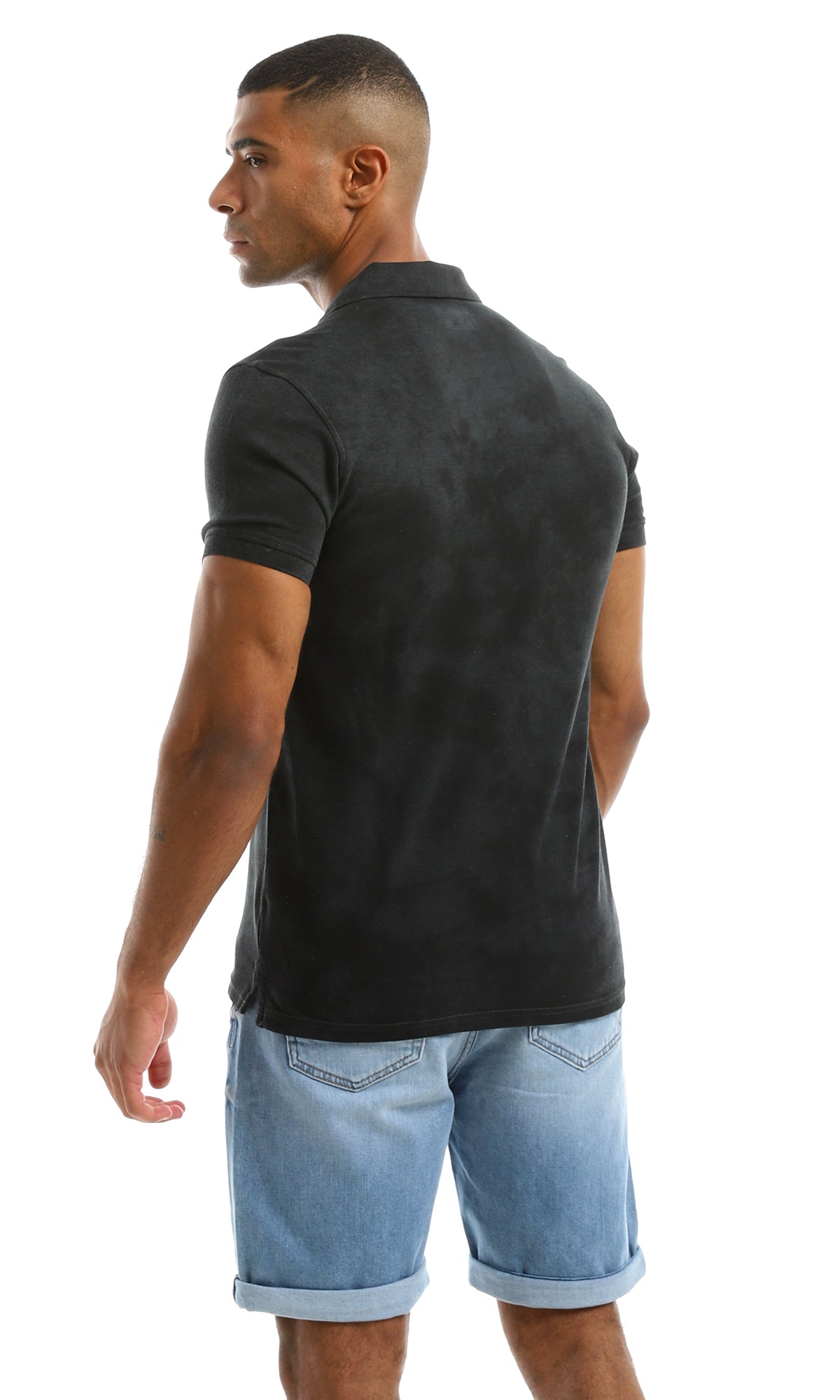 98097 Self Bleached Charcoal Buttoned Polo Shirt