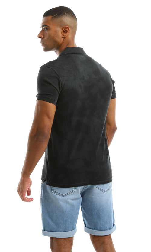 98097 Self Bleached Charcoal Buttoned Polo Shirt