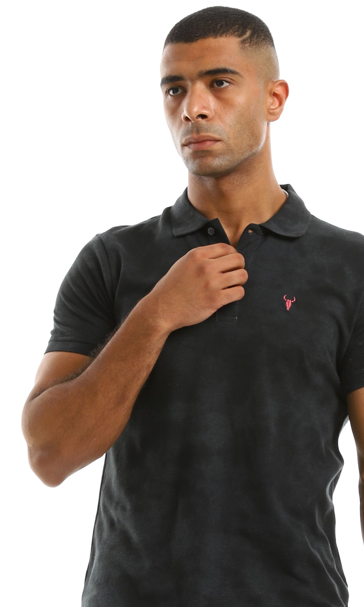 98097 Self Bleached Charcoal Buttoned Polo Shirt