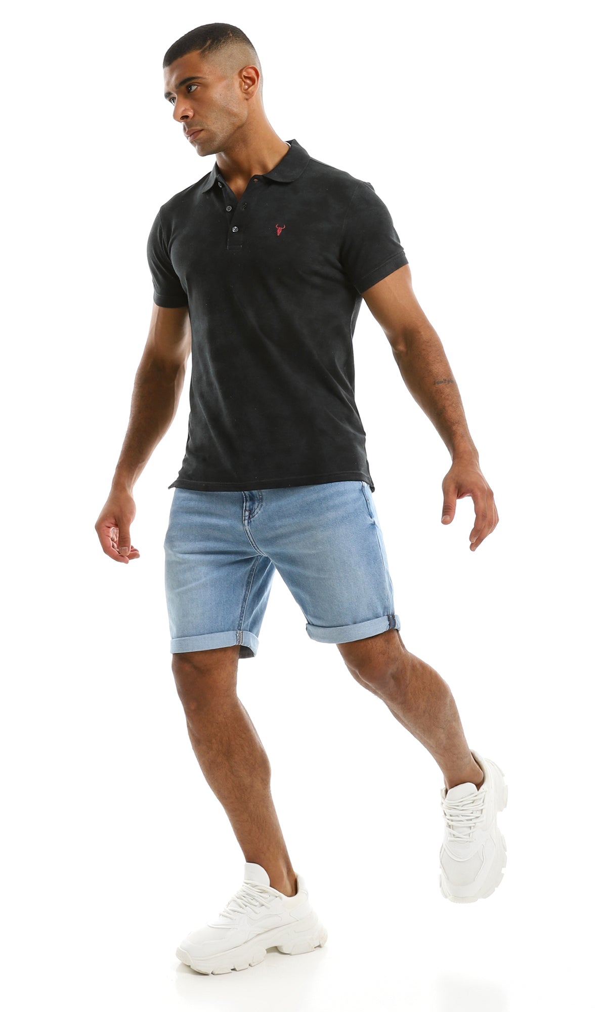 98097 Self Bleached Charcoal Buttoned Polo Shirt