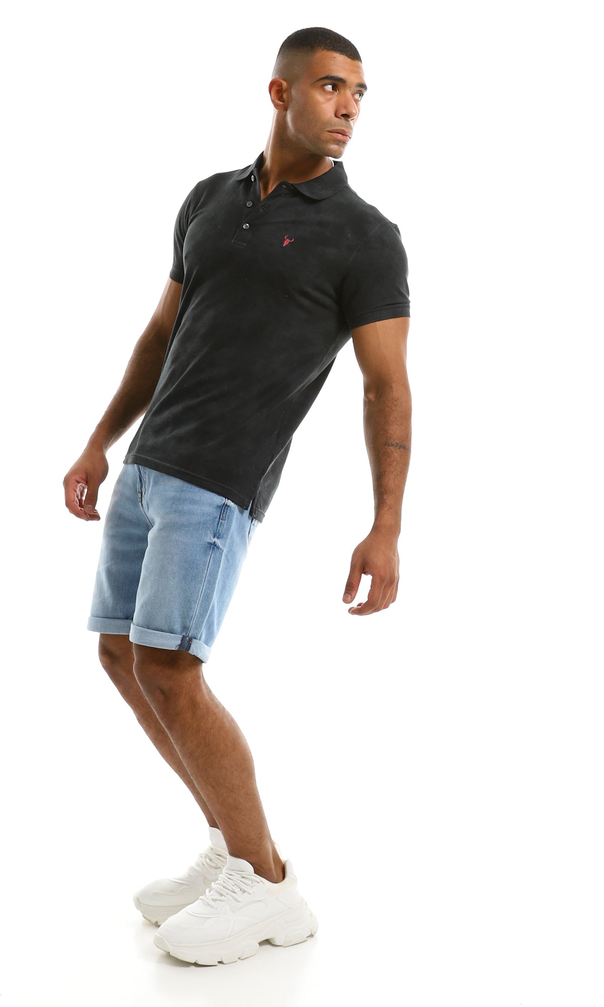 98097 Self Bleached Charcoal Buttoned Polo Shirt