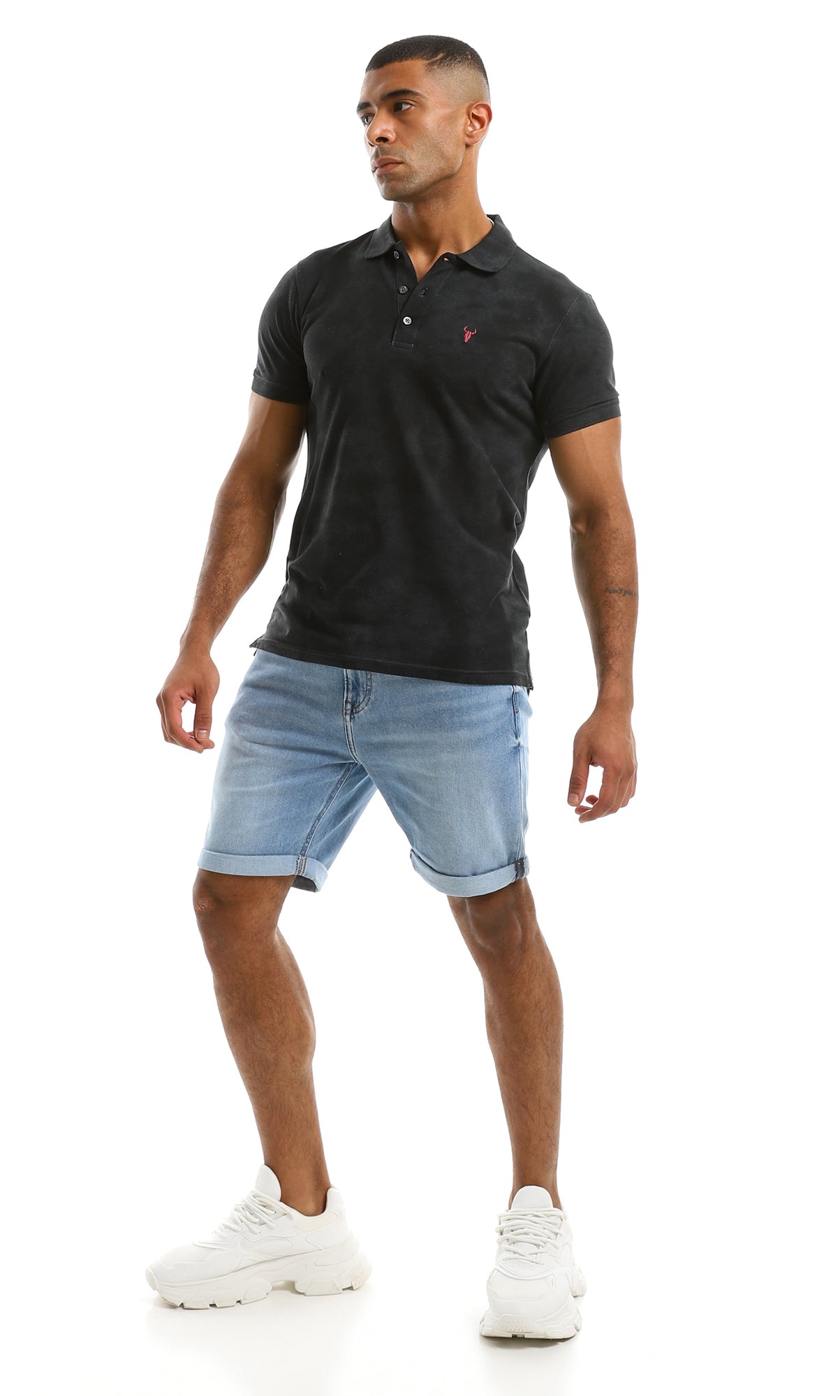 98097 Self Bleached Charcoal Buttoned Polo Shirt