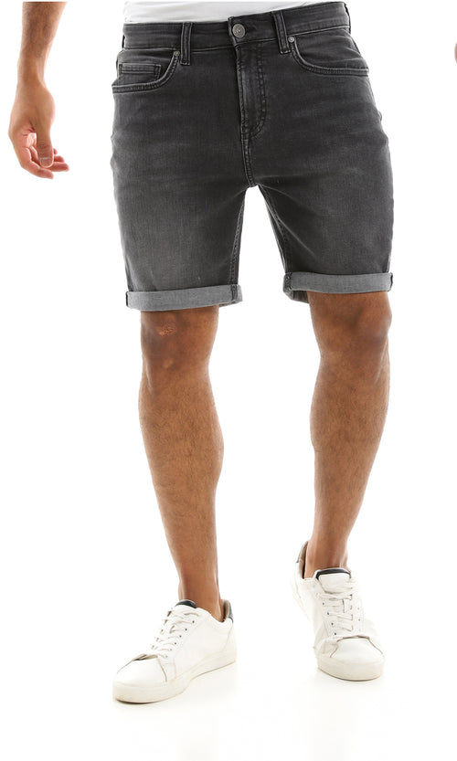 Dark Grey Slim Fit Roll Up Denim Shorts - 98136