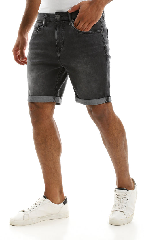 Dark Grey Slim Fit Roll Up Denim Shorts - 98136