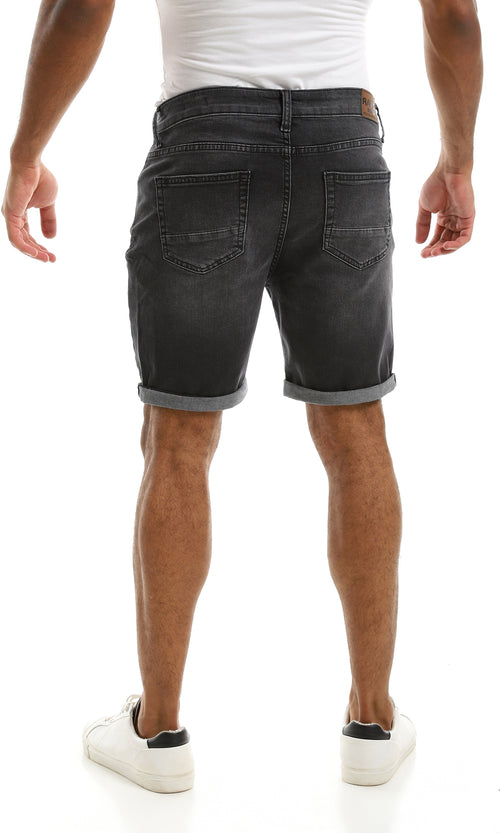Dark Grey Slim Fit Roll Up Denim Shorts - 98136