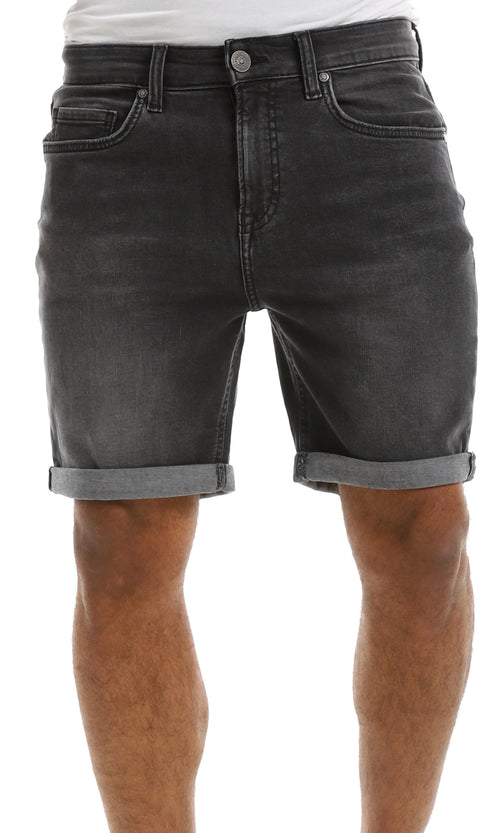 Dark Grey Slim Fit Roll Up Denim Shorts - 98136