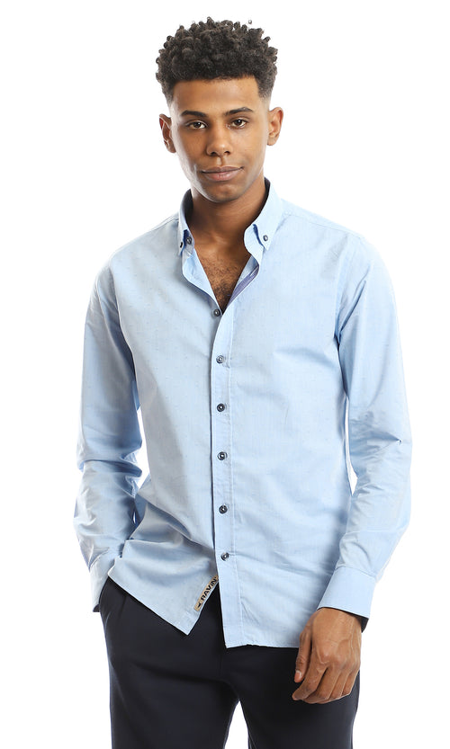 98178 Stitched Pattern Light Blue Full Buttoned Cotton Shirt