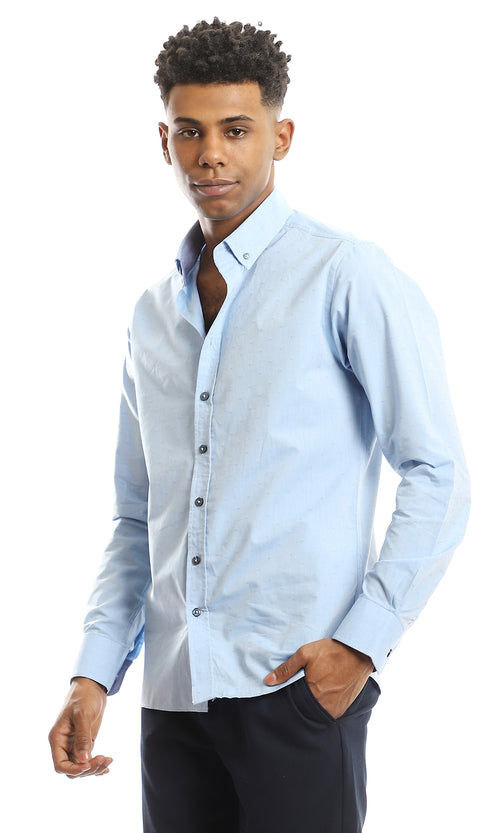 98178 Stitched Pattern Light Blue Full Buttoned Cotton Shirt