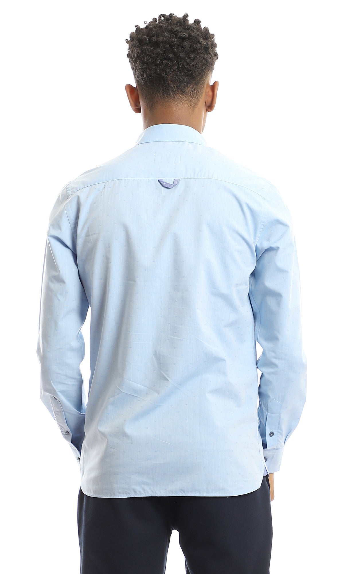 98178 Stitched Pattern Light Blue Full Buttoned Cotton Shirt