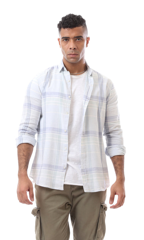 98184 Fashioned Pastel Blue & White Checkered Regular Shirt