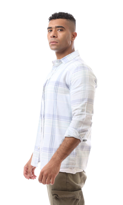 98184 Fashioned Pastel Blue & White Checkered Regular Shirt