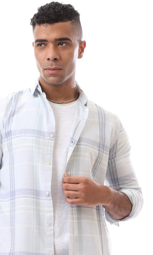 98184 Fashioned Pastel Blue & White Checkered Regular Shirt