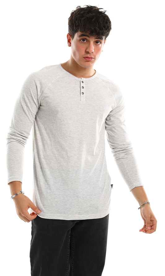 98218 Crew Neck Buttoned Neck Heather Grey Tee