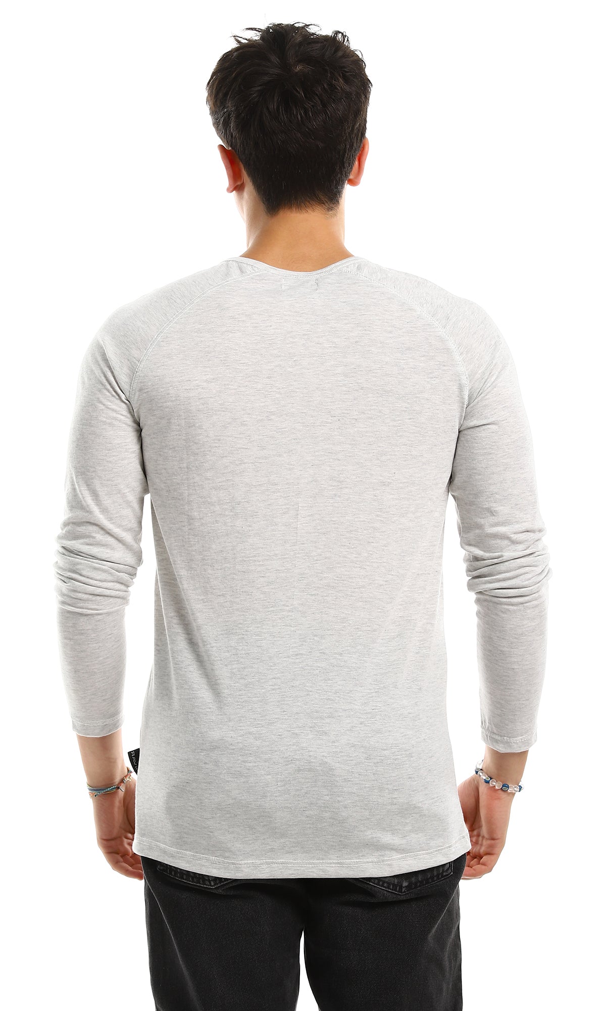 98218 Crew Neck Buttoned Neck Heather Grey Tee