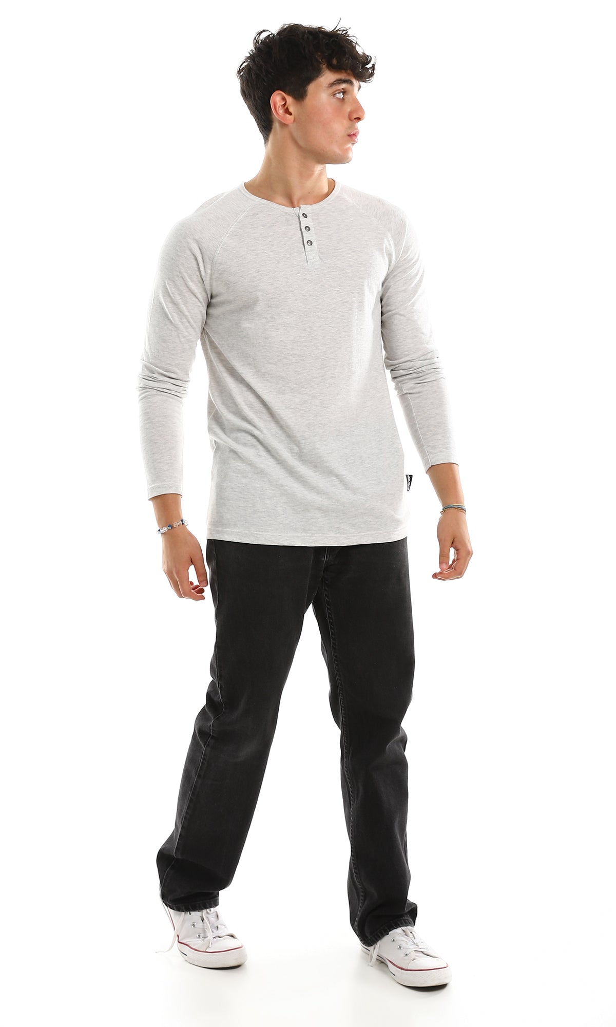 98218 Crew Neck Buttoned Neck Heather Grey Tee