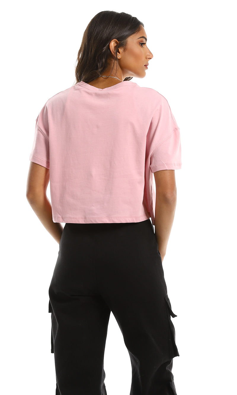 98228 Printed "New York Vibe" Fluffy Cropped Tee - Dark Rose