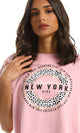 98228 Printed "New York Vibe" Fluffy Cropped Tee - Dark Rose
