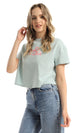 98230 Printed Crew Neck Mint Green Cropped Tee