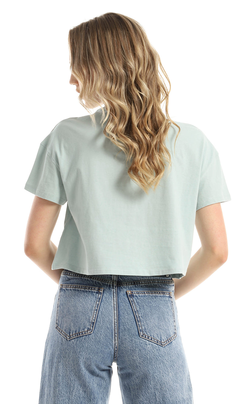 98230 Printed Crew Neck Mint Green Cropped Tee