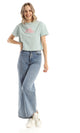 98230 Printed Crew Neck Mint Green Cropped Tee