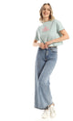 98230 Printed Crew Neck Mint Green Cropped Tee
