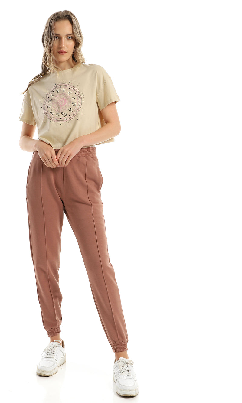 98233 Short Sleeves Loose Printed Zodiac Signs Cropped Tee