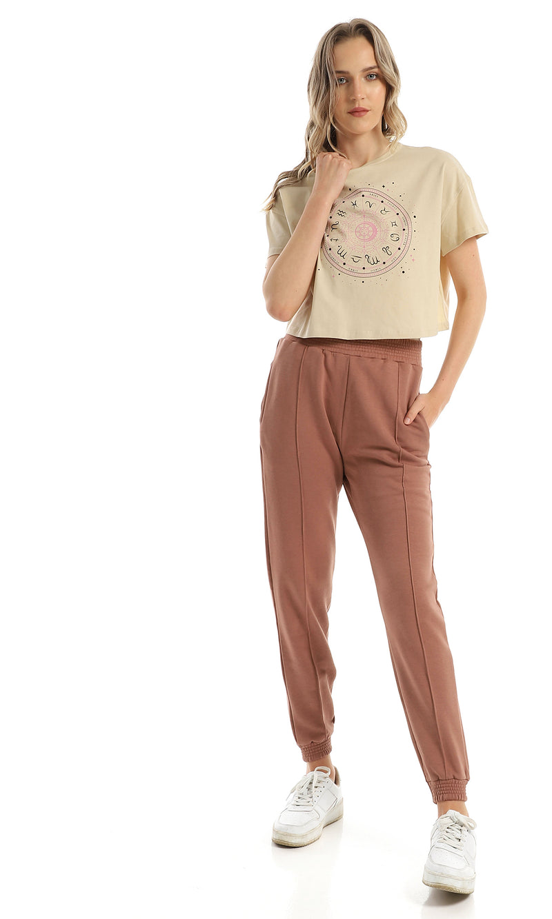 98233 Short Sleeves Loose Printed Zodiac Signs Cropped Tee