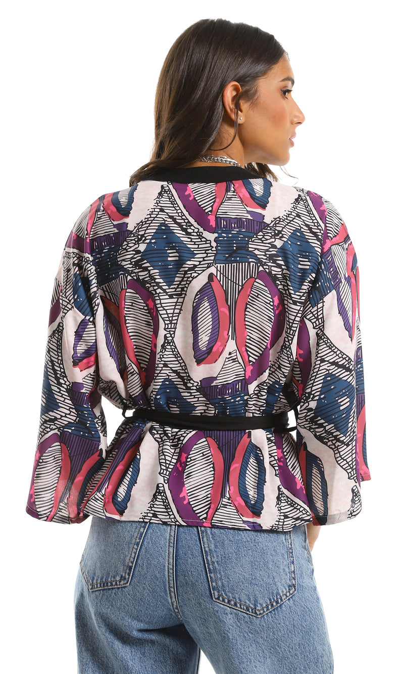 كارديجان منقوش خفيف سهل الإرتداء - بيج وبنفسجي وأسود