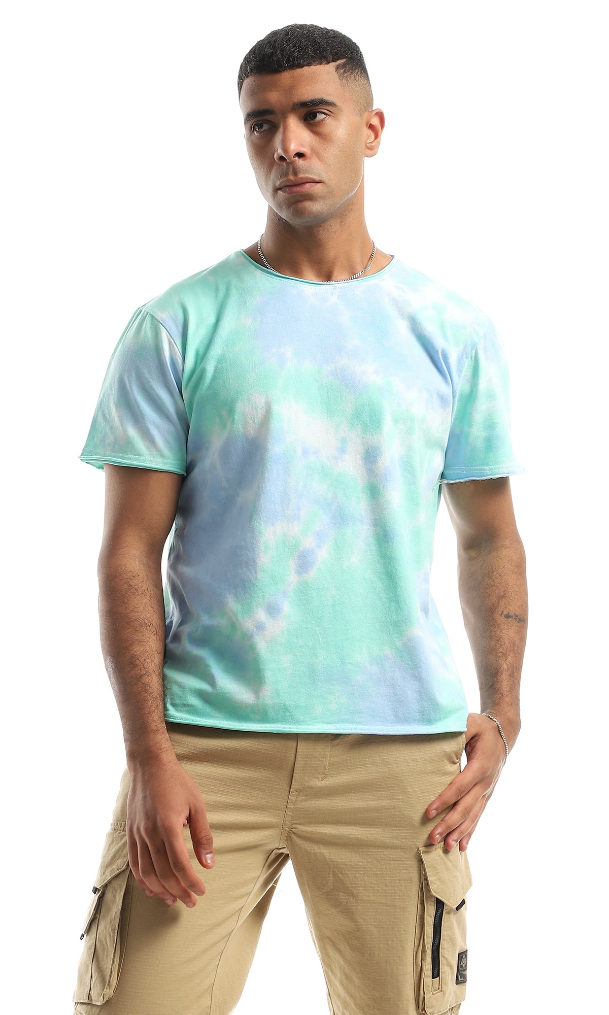 Baby Blue & Mint Tie-Dye Jersey Crew-Neck Tee - 98277