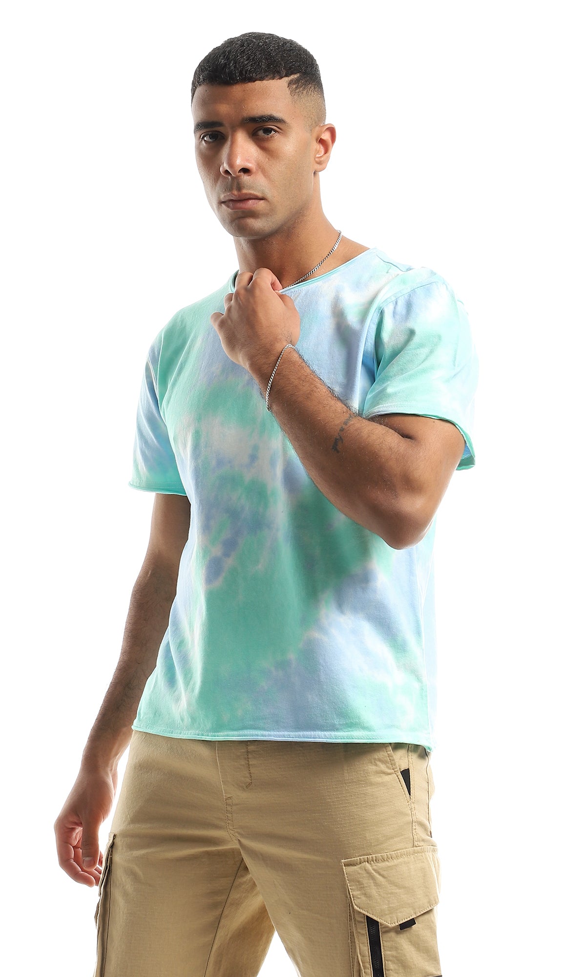Baby Blue & Mint Tie-Dye Jersey Crew-Neck Tee - 98277